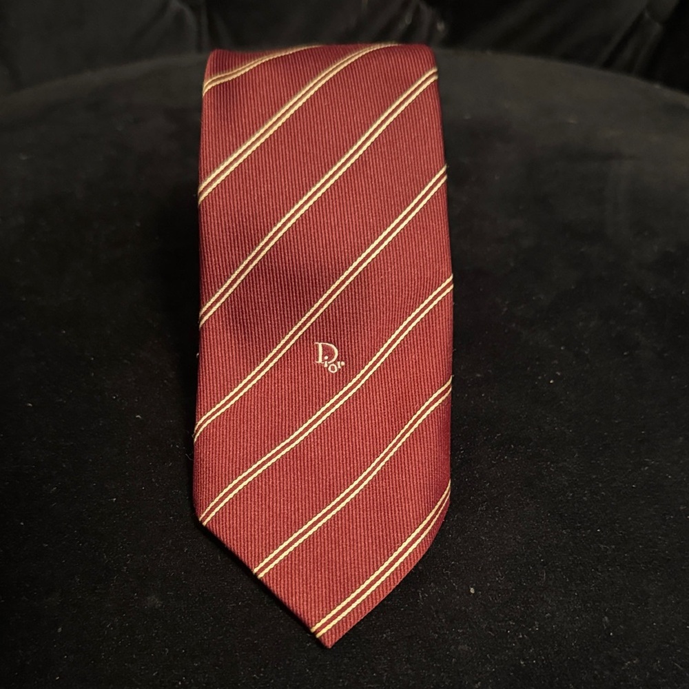 Dior Men's Burgundy and Gold Striped Tie